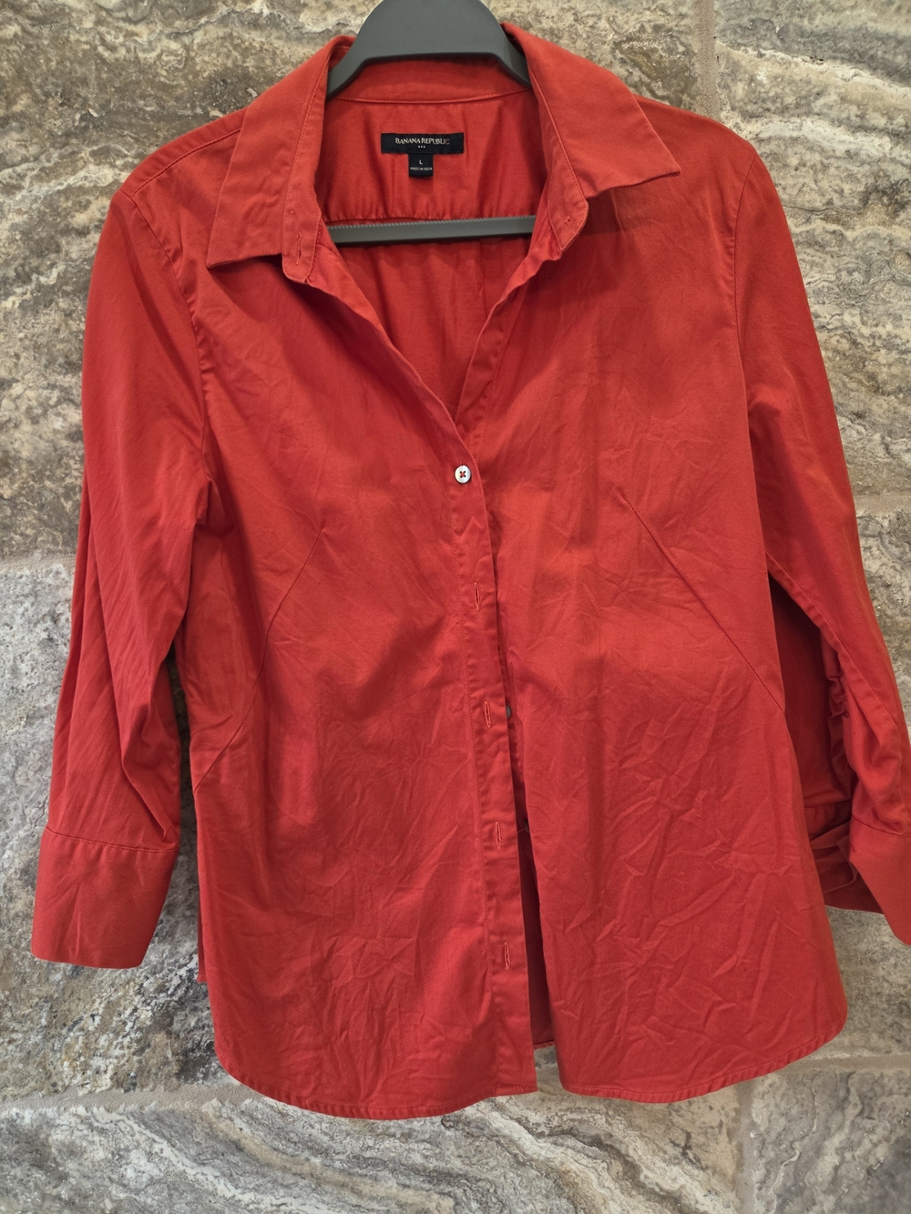 Banana Republic Red-Dark Orange Button-Down Shirt Large